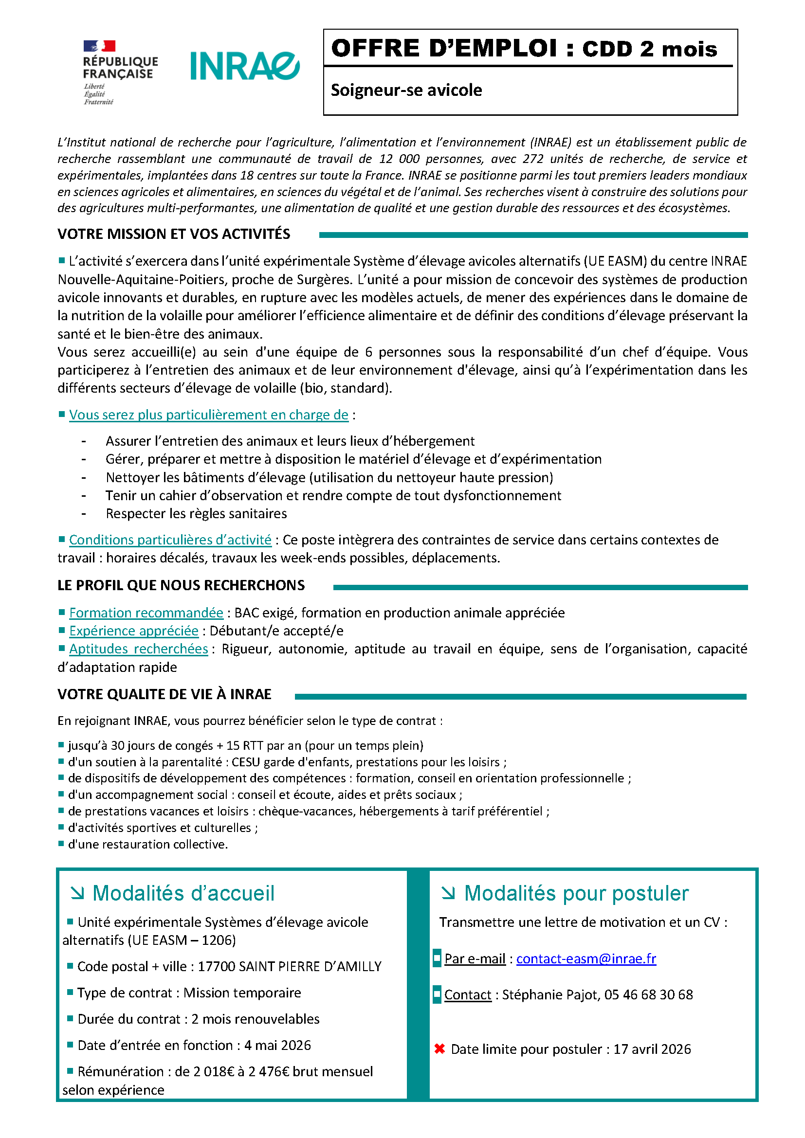 Offre emploi mai/juin 2026